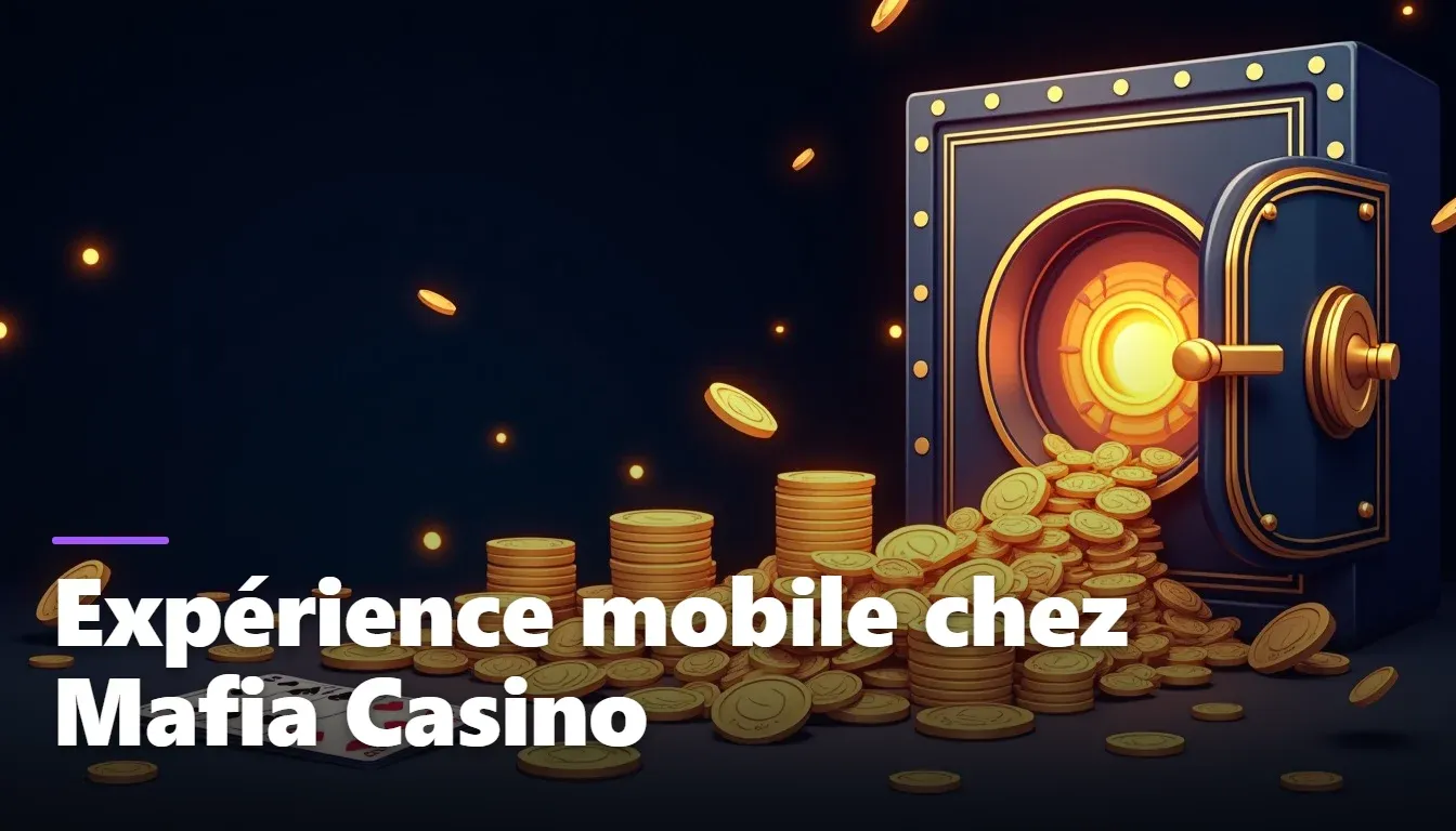 Interface du casino mobile Mafia Casino sur smartphone montrant le lobby de jeux et le cashier